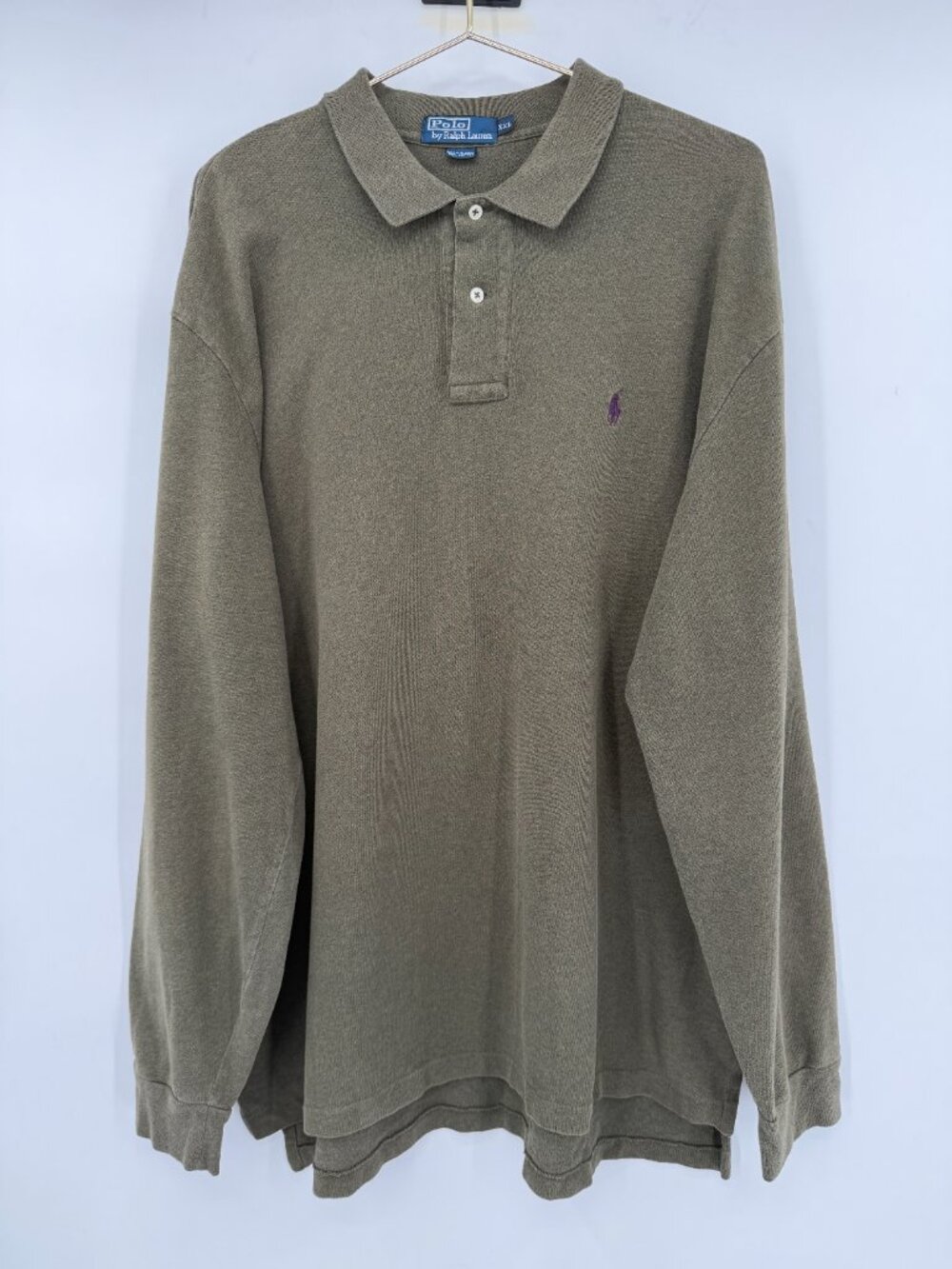 Polo Ralph Lauren Men's XXL Olive Green Long Sleeve Cotton Polo Shirt Fall